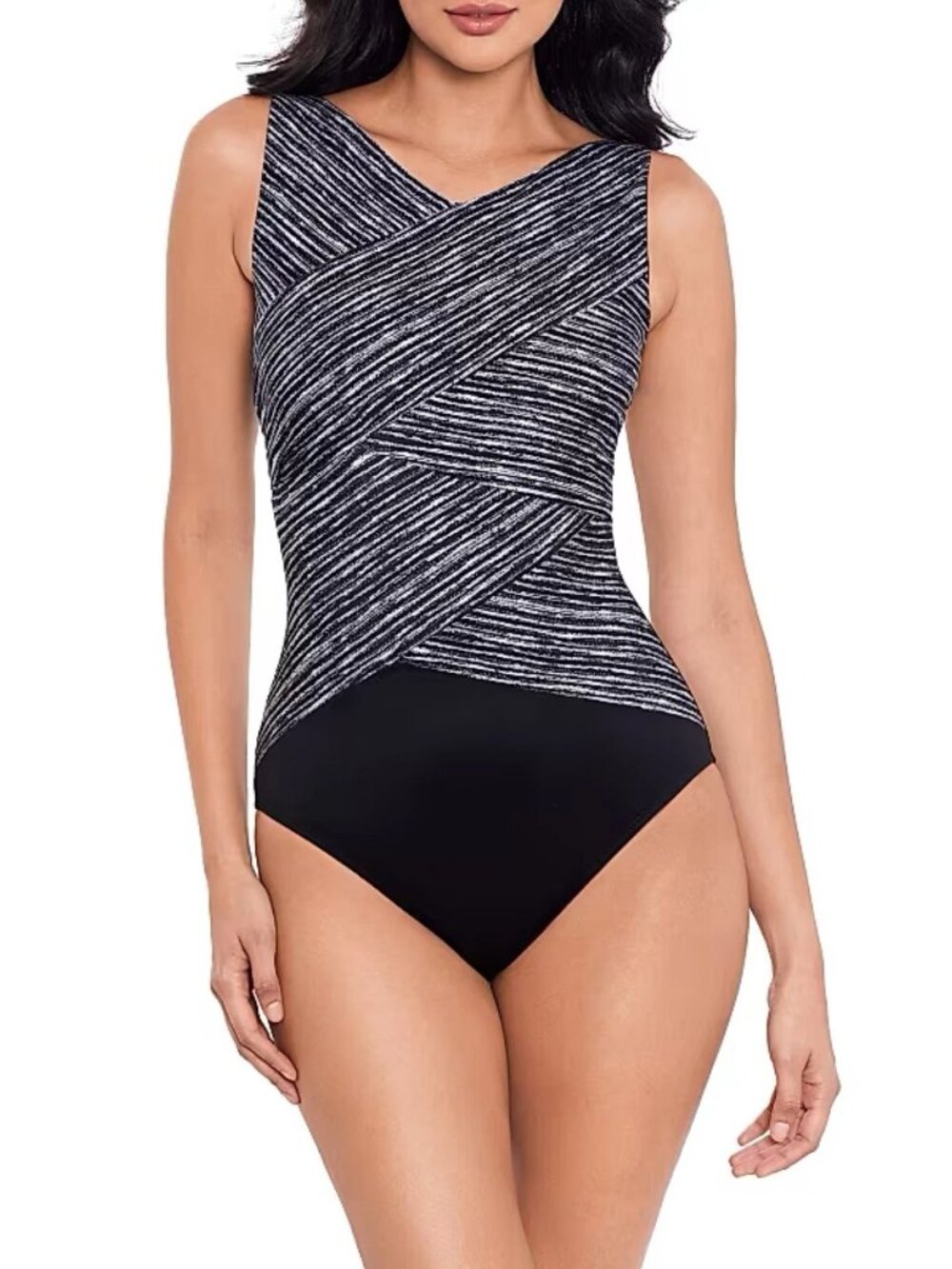 Miraclesuit Brio One Piece Swimsuit in Selenite Underwire 12 Black/White NWT